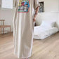 Cartoon Print Korean Style Lazy Style Loose Age-Reducing Short Sleeve Long Dress