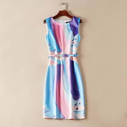 Loose Sleeveless Tie Dye Belted Dress