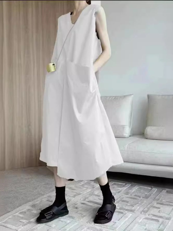 V-neck design loose slim vest dress sleeveless dress