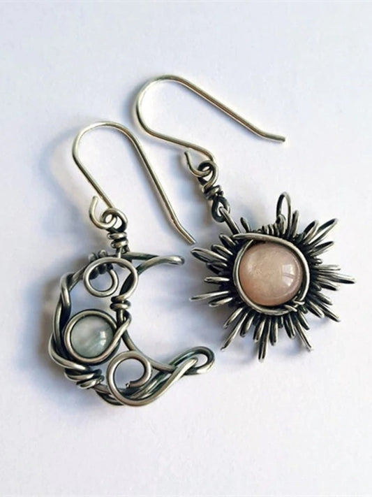 Vintage Sun Moon Asymmetrical Earrings