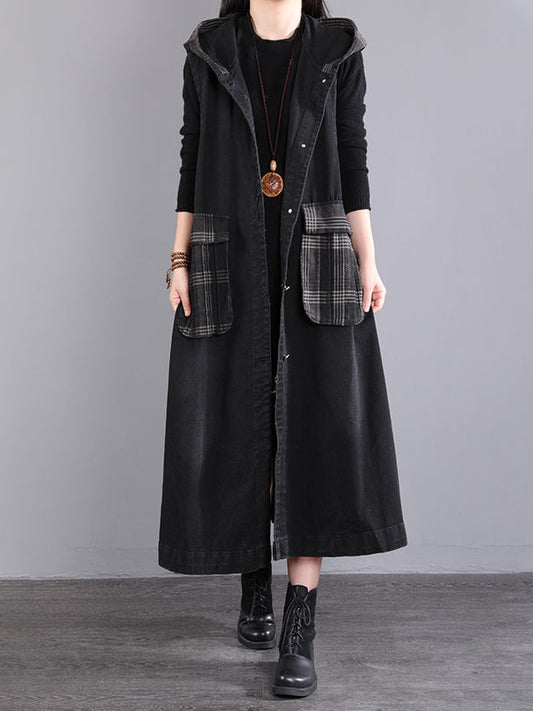 Black Loose Oversized Hooded Mid Length Vest