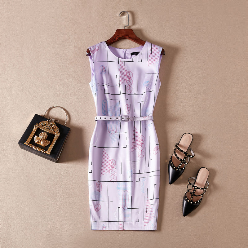 Loose Purple Sleeveless Belted Dress