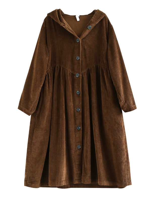 Retro Thickened Corduroy Long Hooded Coat