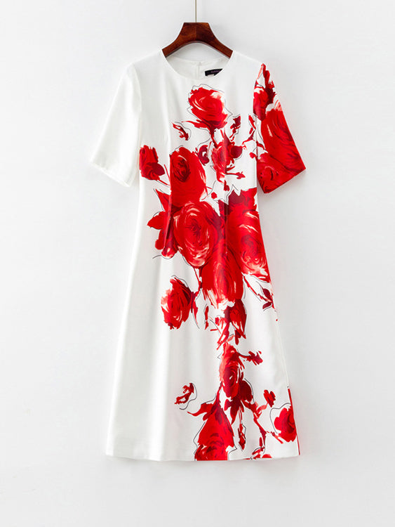 Loose Red Flower Dress