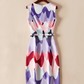 Fashion Round Neck Sleeveless Printed Belt Dress