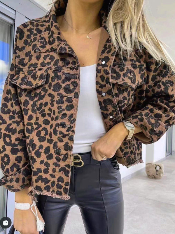 Trendy Leopard Denim Jacket