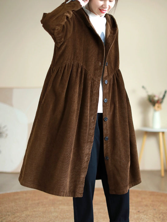 Retro Thickened Corduroy Long Hooded Coat