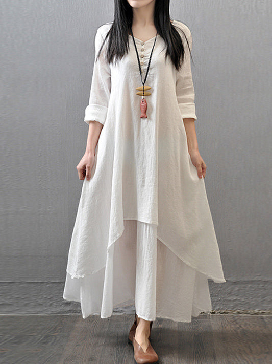 Loose Fake Two-Piece Cotton Linen Dress