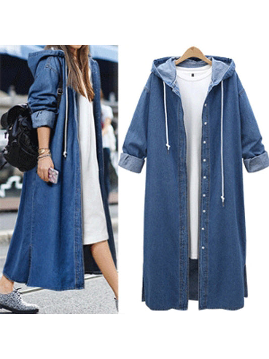 Hooded Long Sleeve Denim Jacket