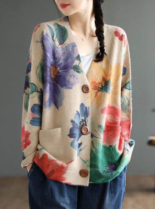 Retro printed long sleeve sweater