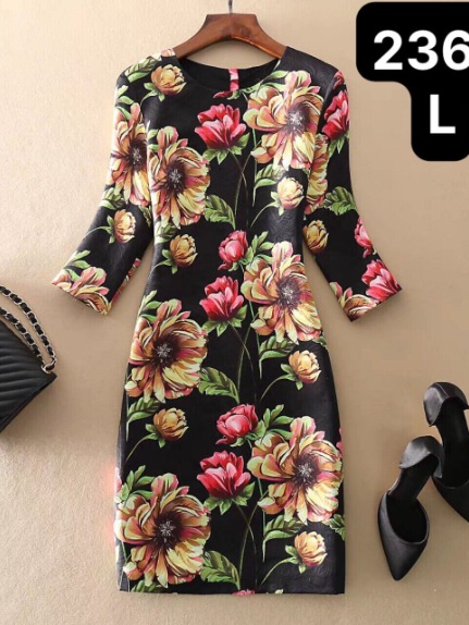 3/4 Sleeve Printed Round Neck Dress