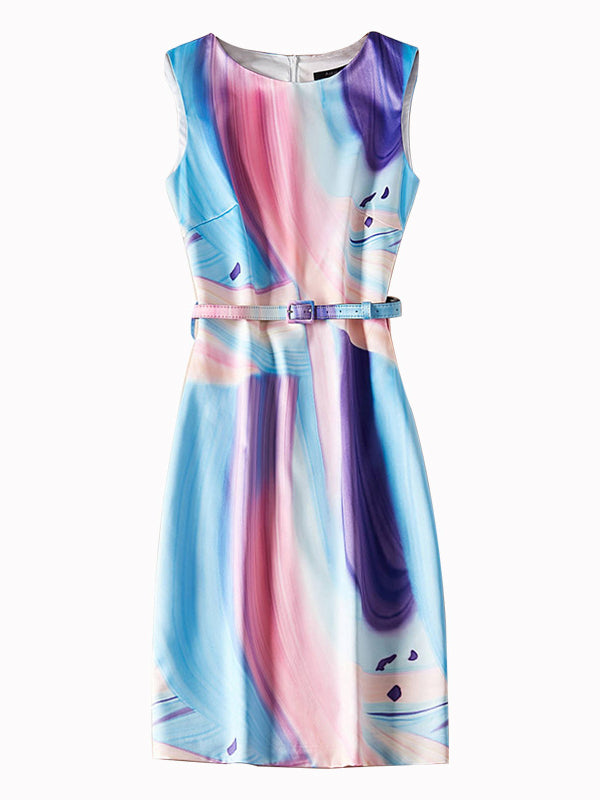 Loose Sleeveless Tie Dye Belted Dress