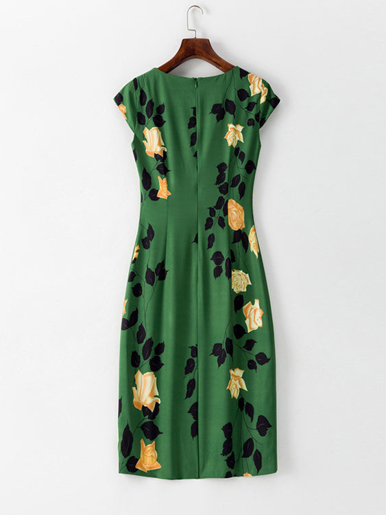 Green Sleeveless Printed Dress