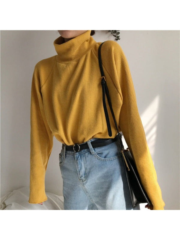 Looseu Turtleneck Solid Color Long Sleeve Top