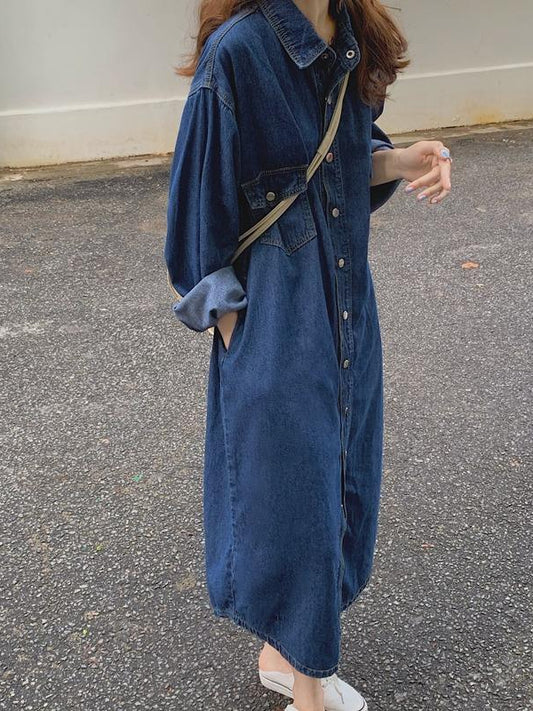 Fashion Long Sleeve Shirt Denim Dress