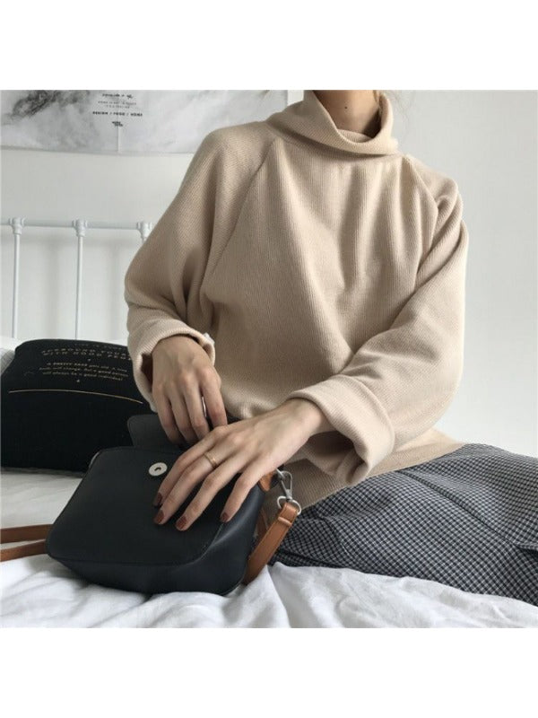 Looseu Turtleneck Solid Color Long Sleeve Top