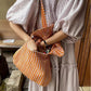 Retro holiday style gradient striped loose mid-length lantern sleeve dress