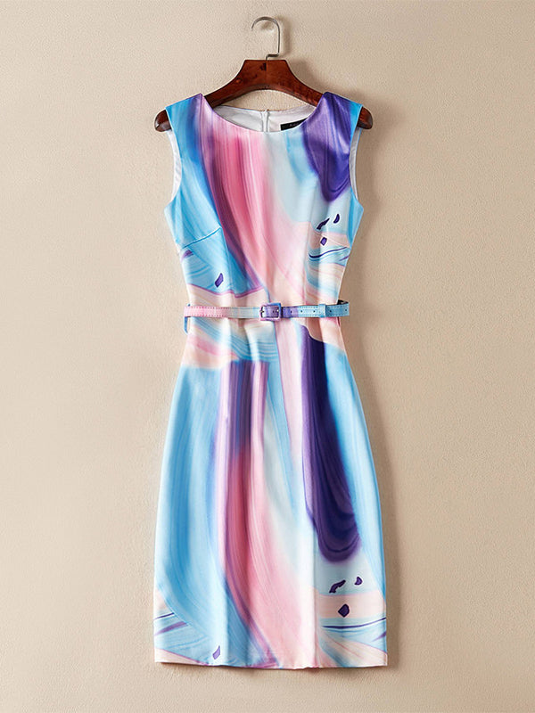 Loose Sleeveless Tie Dye Belted Dress