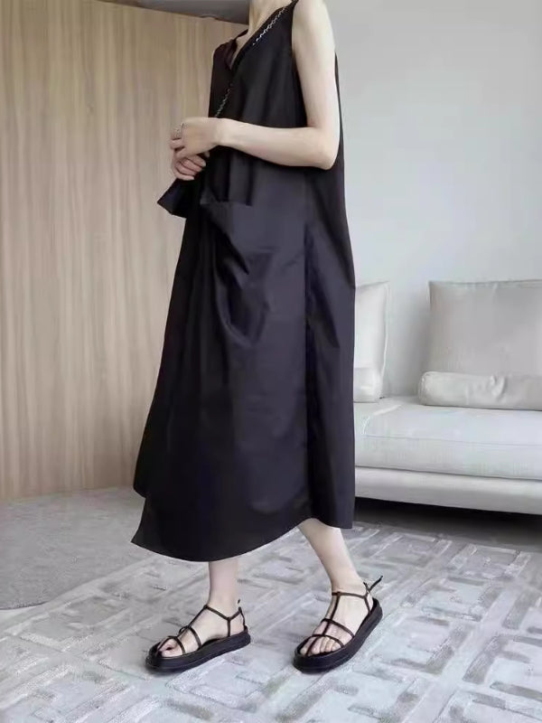 V-neck design loose slim vest dress sleeveless dress