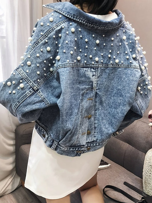 Plus Size Beaded Denim Jacket