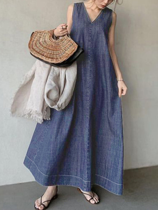 Fashion V-neck Denim Dress