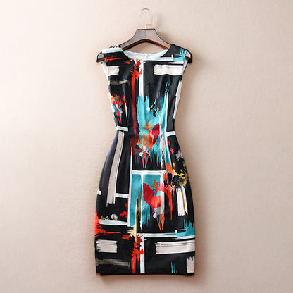 Boutique Printed Round Neck Sleeveless Dress