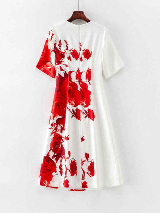 Loose Red Flower Dress