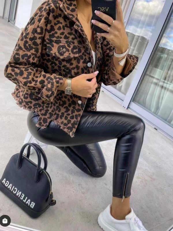 Trendy Leopard Denim Jacket