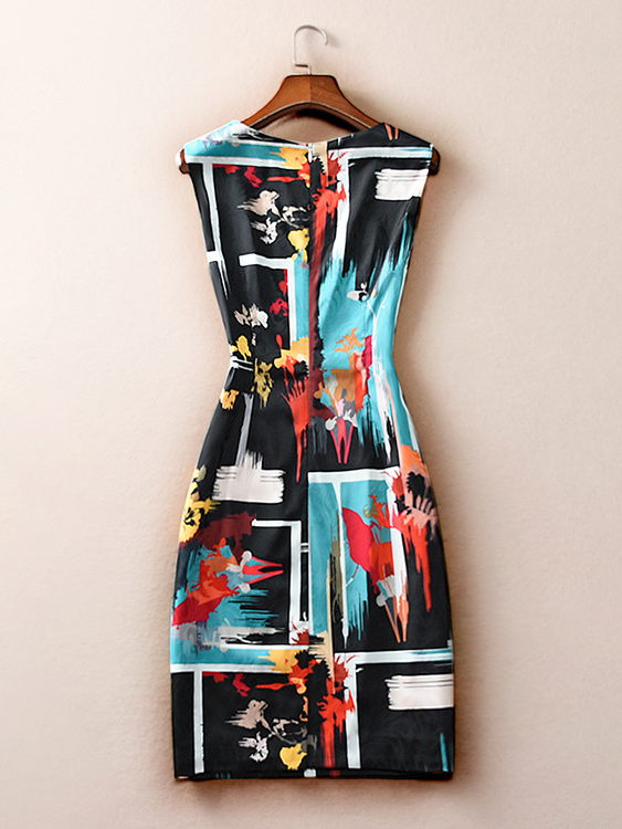 Boutique Printed Round Neck Sleeveless Dress