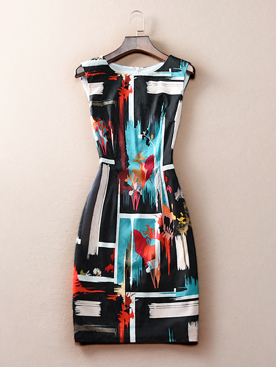 Boutique Printed Round Neck Sleeveless Dress