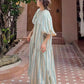 Retro holiday style gradient striped loose mid-length lantern sleeve dress