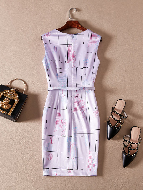 Loose Purple Sleeveless Belted Dress