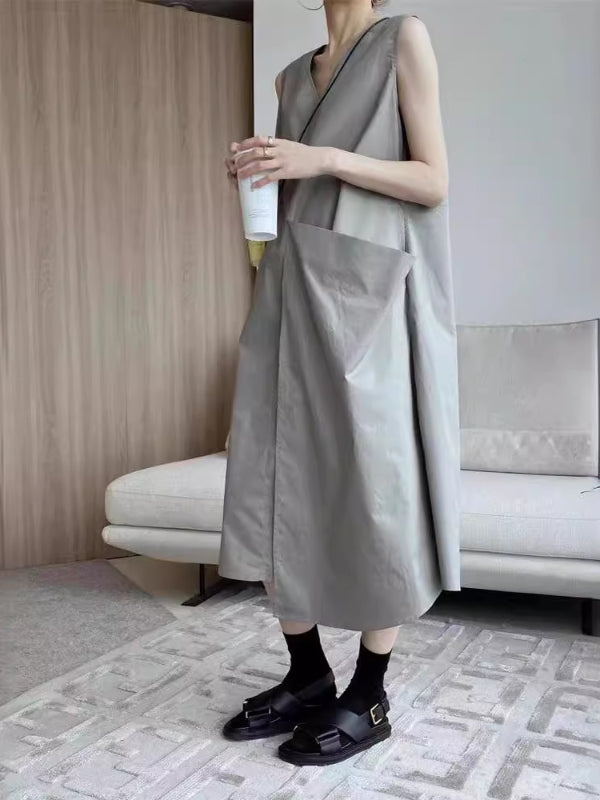 V-neck design loose slim vest dress sleeveless dress