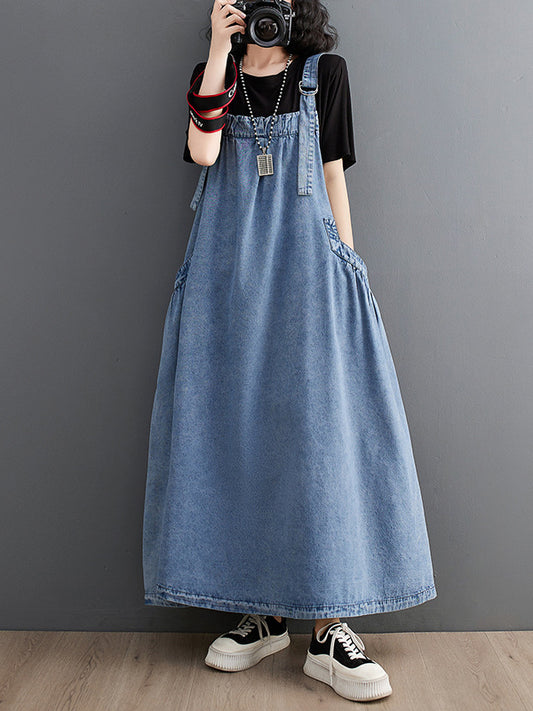 Vintage Loose Denim Suspender Dress