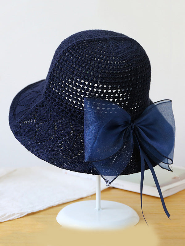 Stylish Knitting Bow-Embellished Sun-Protection Large Wide Brim Hat