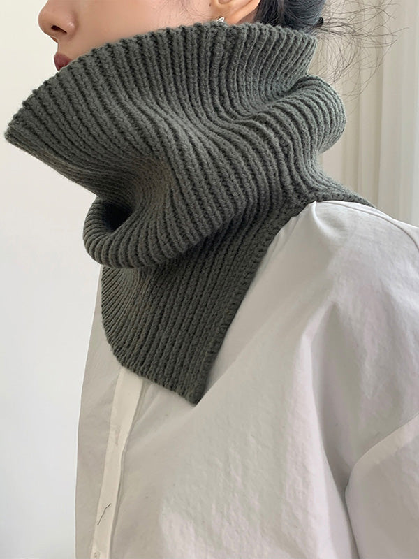 3 Colors Simple High-Neck Asymmetric Knitted Scarf