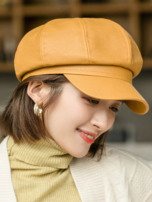 Personality Solid Split-Joint PU Beret Hat