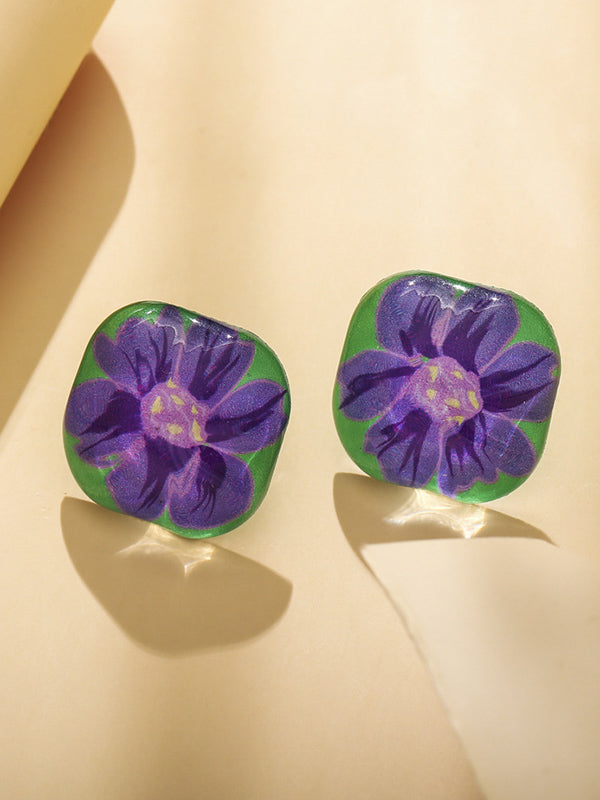 Original 3 Colors Square Resin Flower Earrings