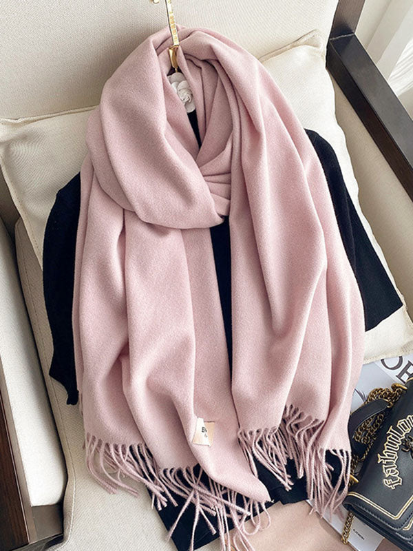 15 Colors Imitated Cashmere Solid Color Tasseled Scarf