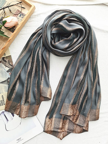 Contrast Colors Striped Light Maturity Silk Scarf&Shawl