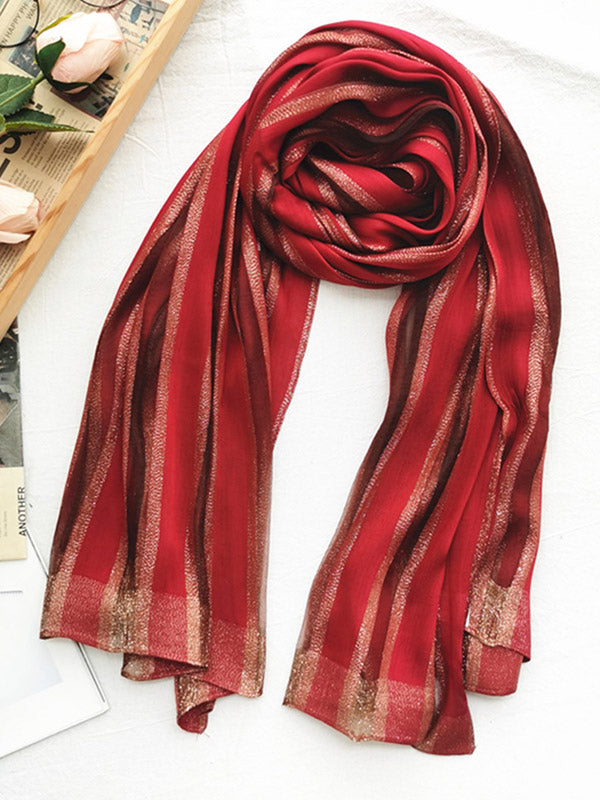 Contrast Colors Striped Light Maturity Silk Scarf&Shawl