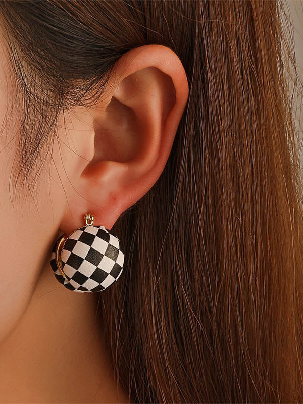 Vintage Black White Plaid Earrings Accessories