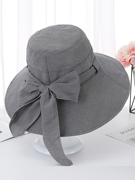 Original Bow-Embellished Sun-Protection Large Wide Brim Bucket Hat