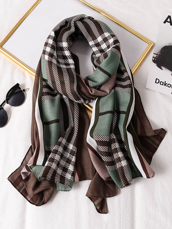 Plaid Printed Warm Sun-Proof Silk Scarf