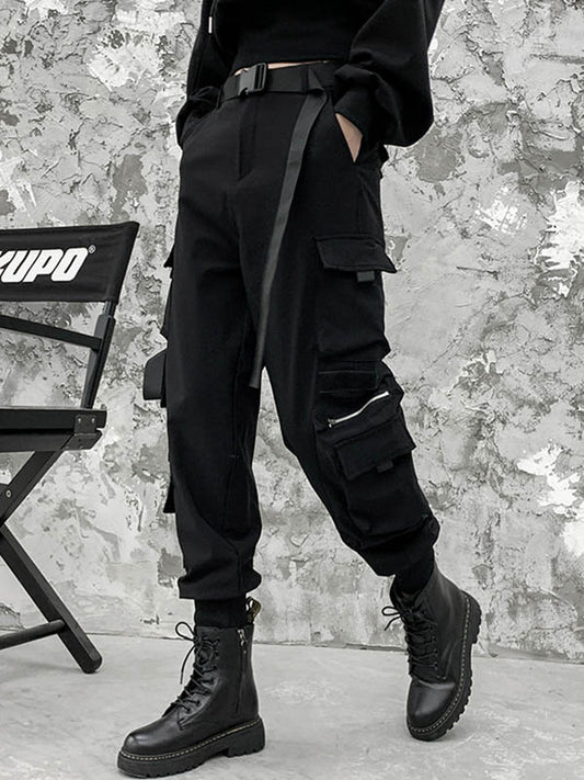 Hip-Hop Zipper Empire Black Split-Joint Overalls Pants