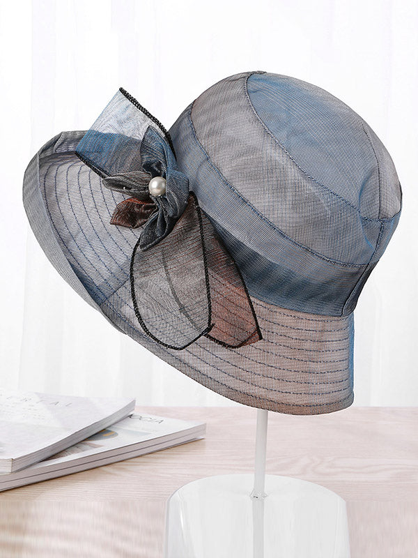 Stylish Bow-Embellished Sun-Protection Large Wide Brim Hat