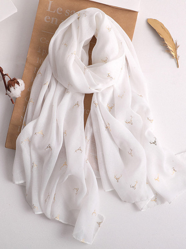 Elk Print Solid Color Simple Silk Shawl&Scarf