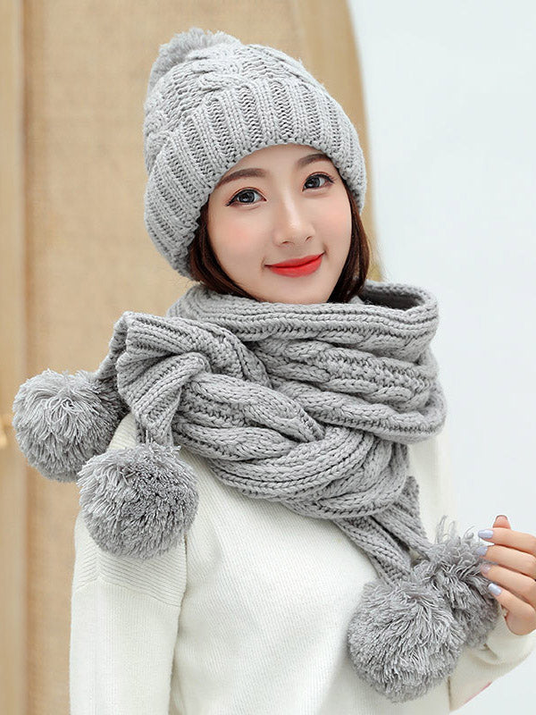 Original Solid Warm Knitting Hat&Scarf Set