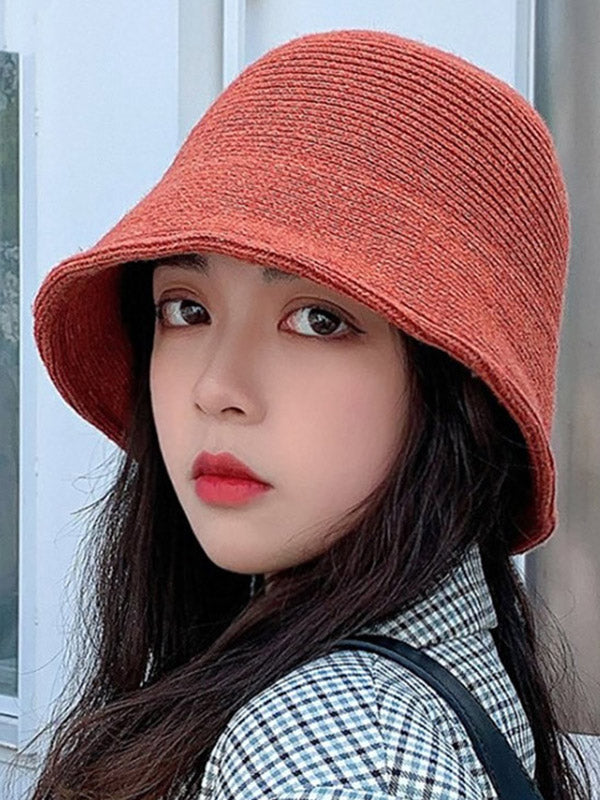 Simple Solid Color Wool Knitted Bucket Hat