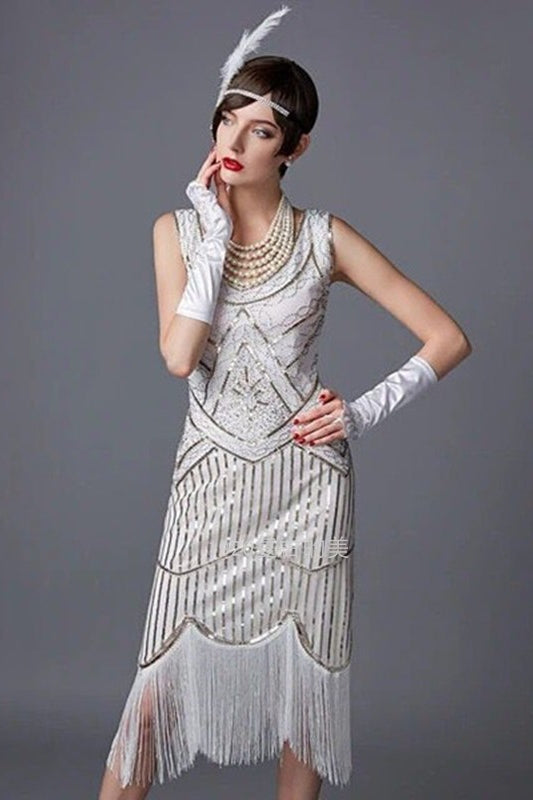 Plus Size Vintage Sequin Tassel Party Evening Dress Style2